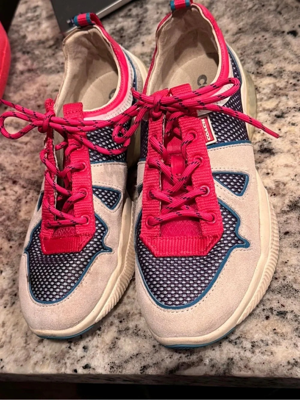 Coach Women's Multi-Colored Sneakers in Pink, Blue & Cream SIZE 10